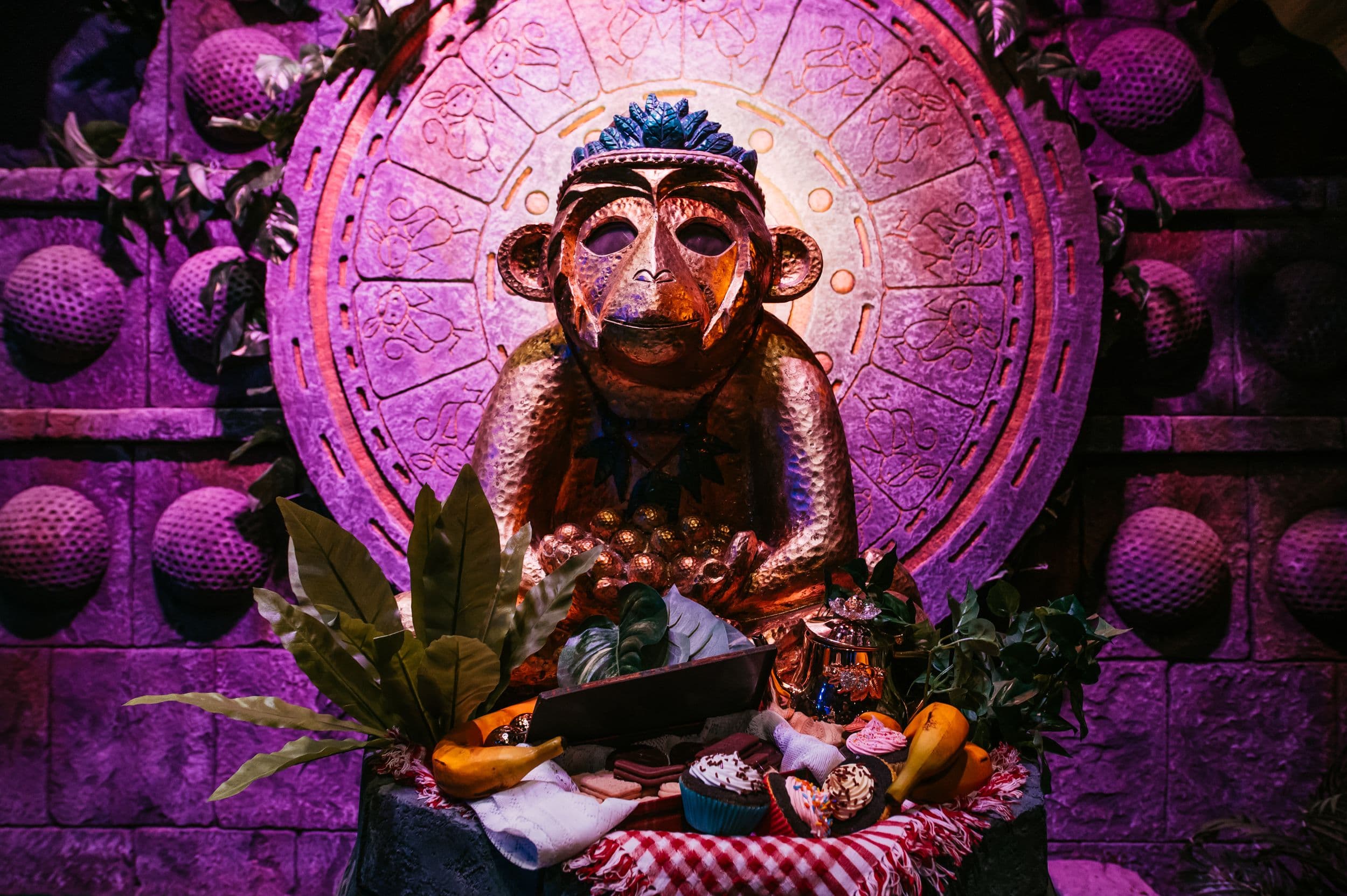 A close up image of Mabel the Monkey at Treetop Golf